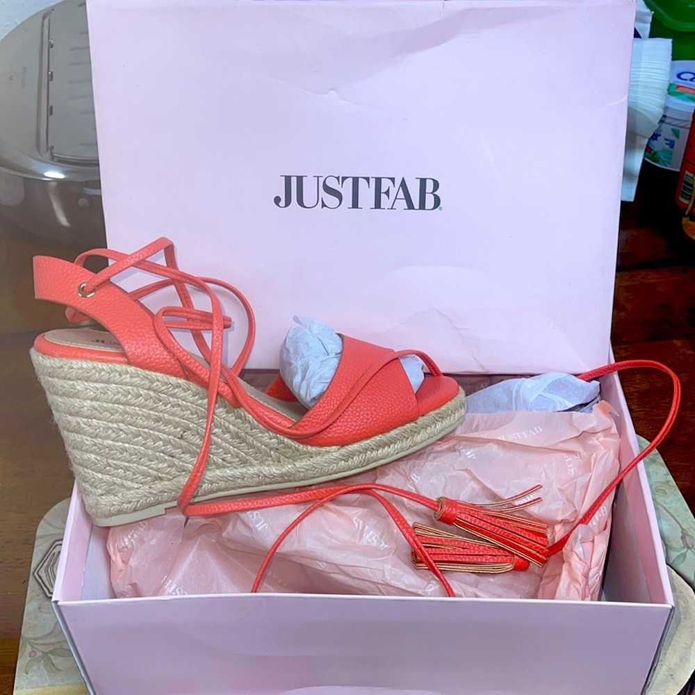 JUSTFAB, Wedges, Jayden, CORAL, 7.5